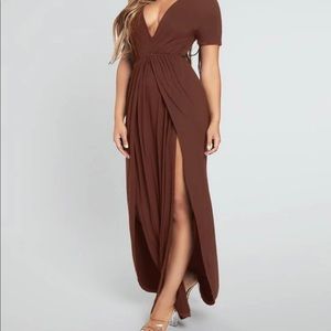 Coffee brown thigh slit dress